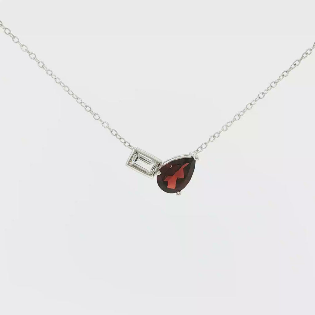 Pear-Shaped Garnet and Emerald-Cut White Topaz Necklace