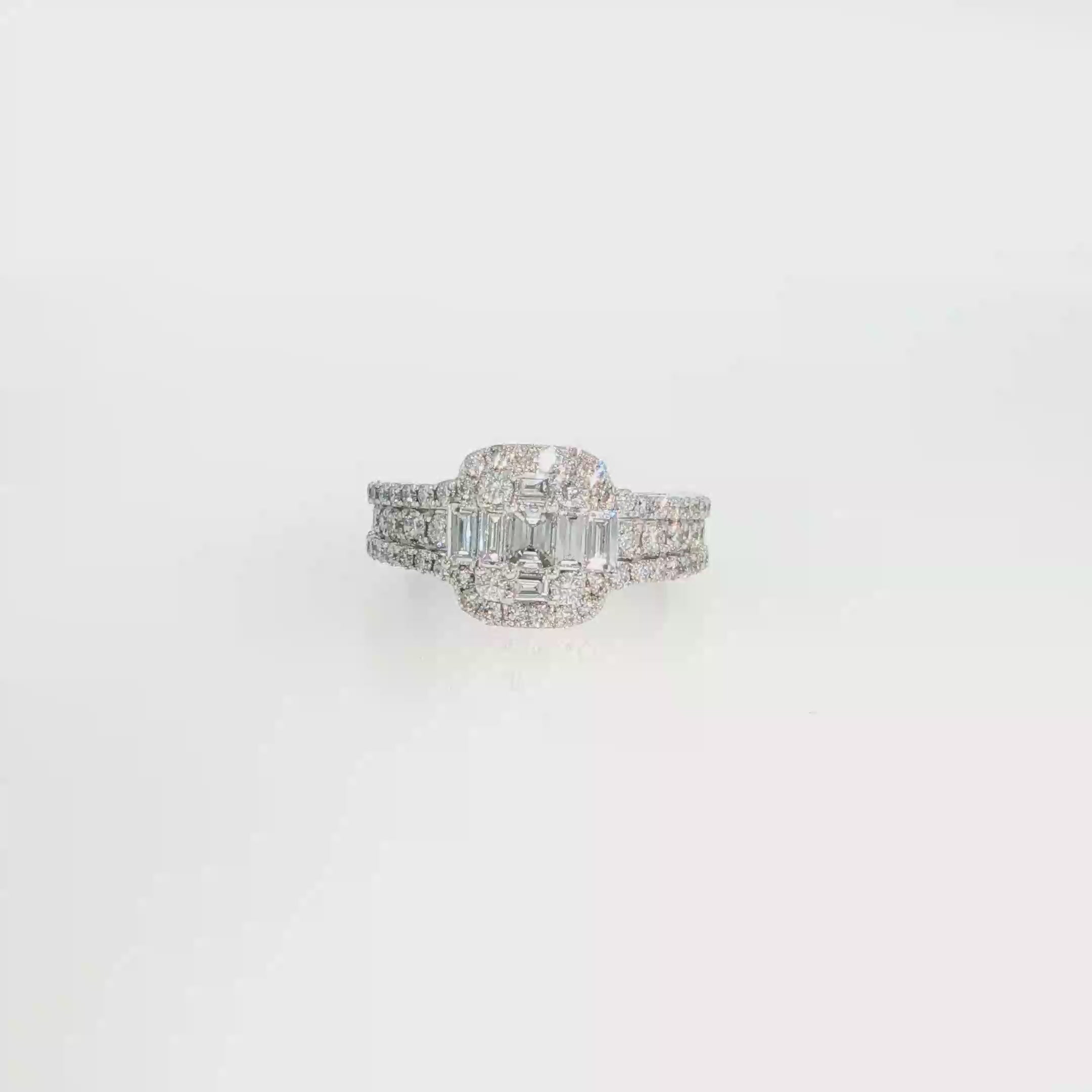 Emerald-Cut and Round Diamond Cluster Ring