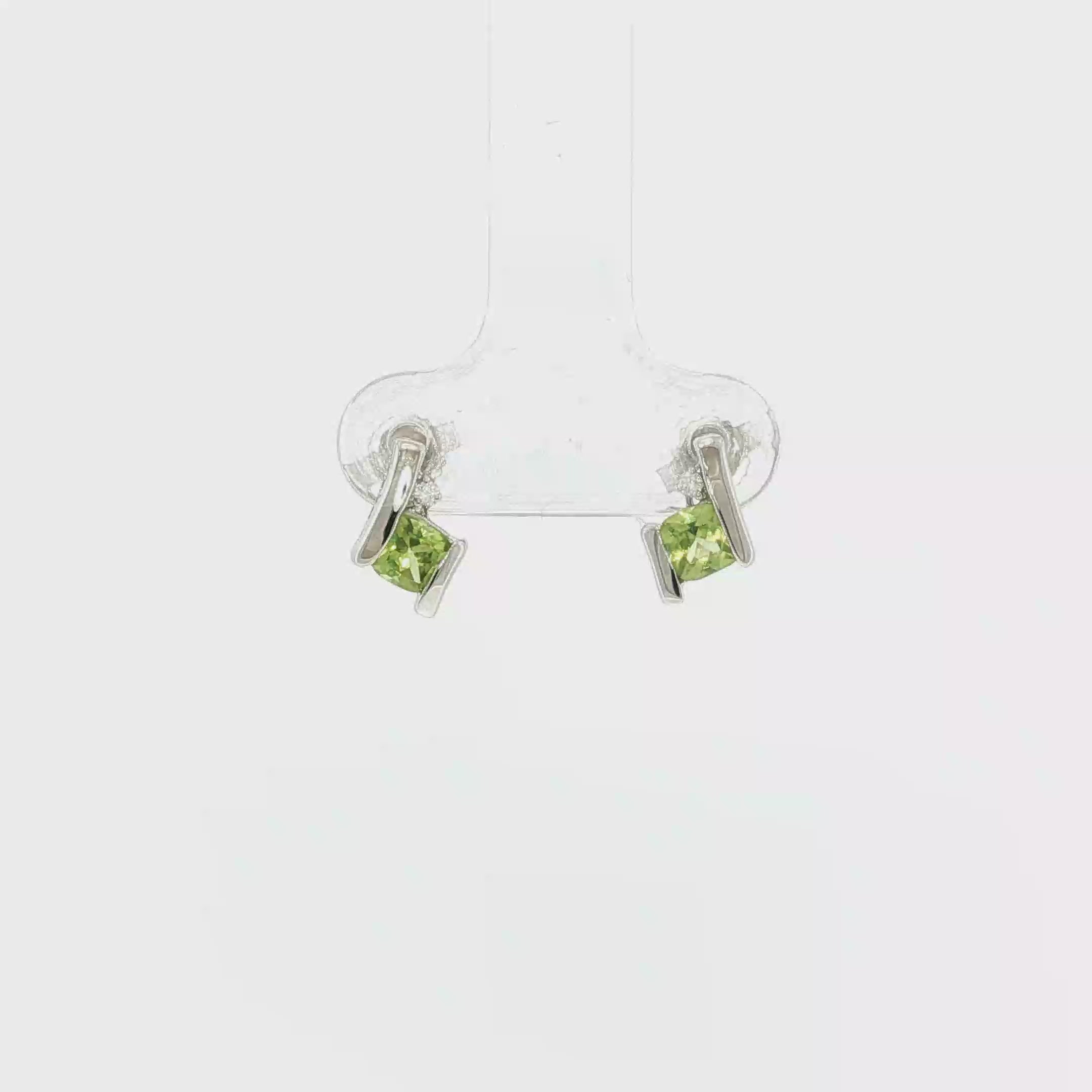 Cushion-Cut Peridot and Diamond Swirl Stud Earrings