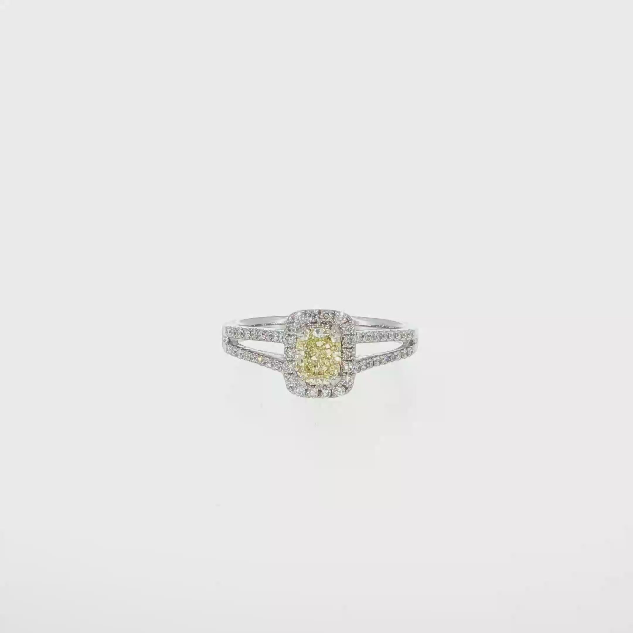 Cushion-Cut Fancy Light Yellow Diamond Halo Ring
