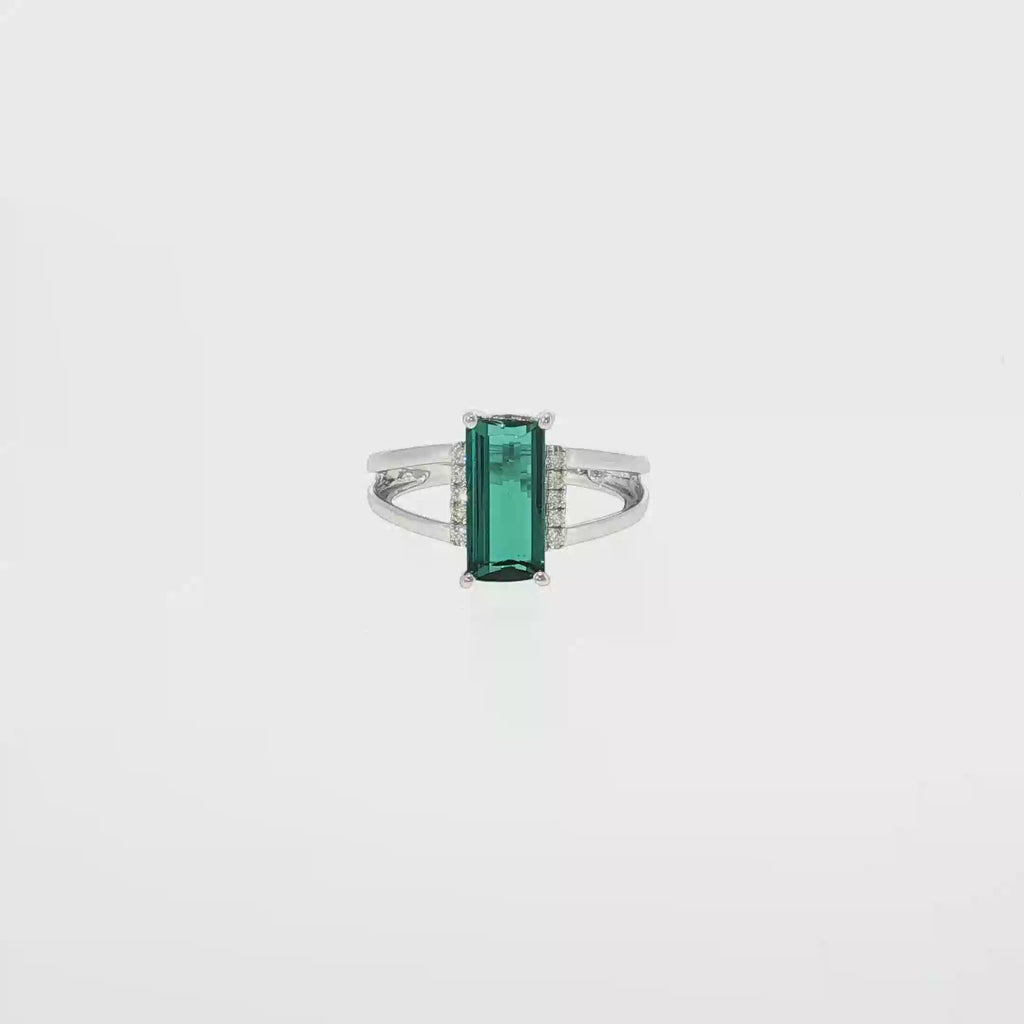 Emerald-Cut Green Tourmaline and Diamond Split-Shank Ring