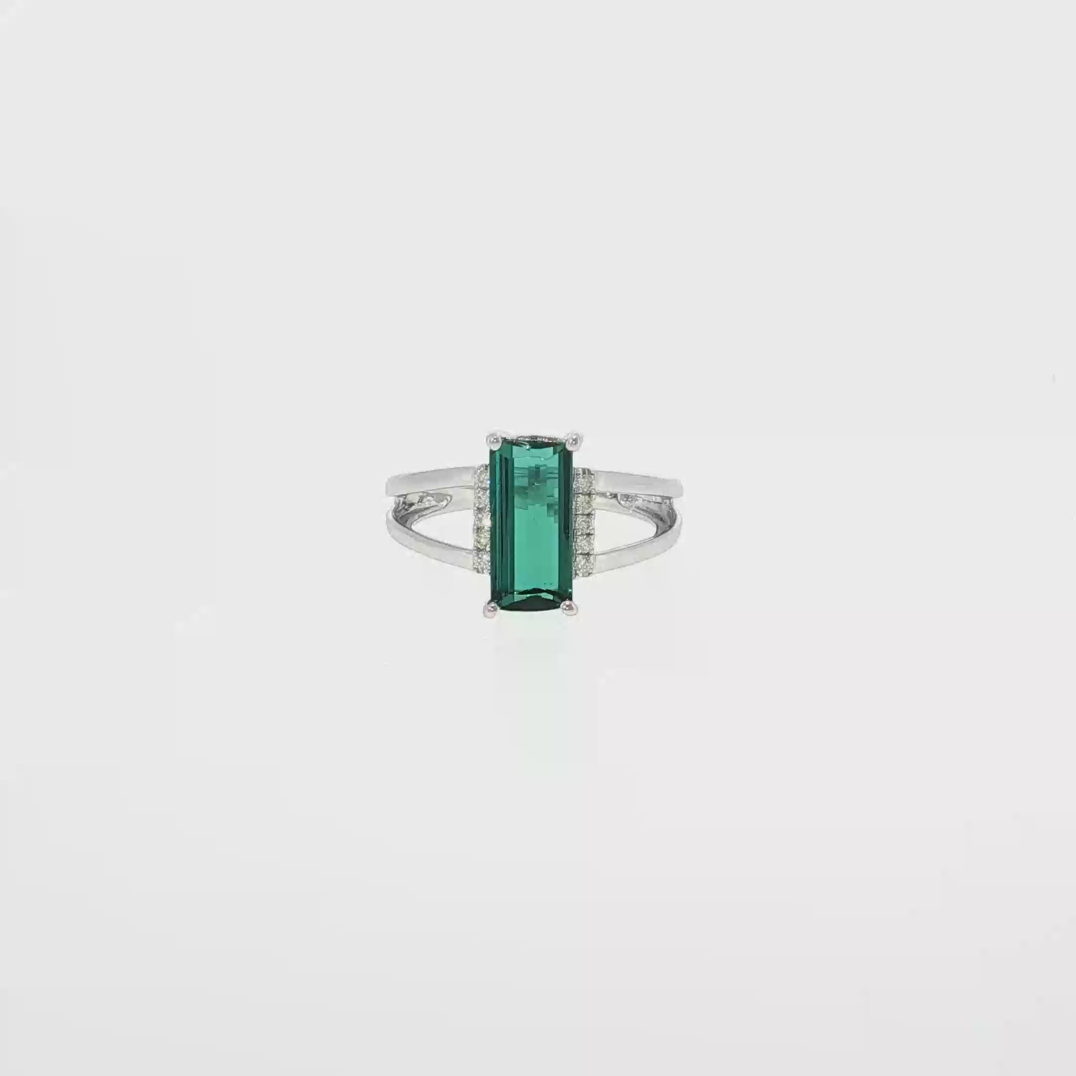 Emerald-Cut Green Tourmaline and Diamond Split-Shank Ring
