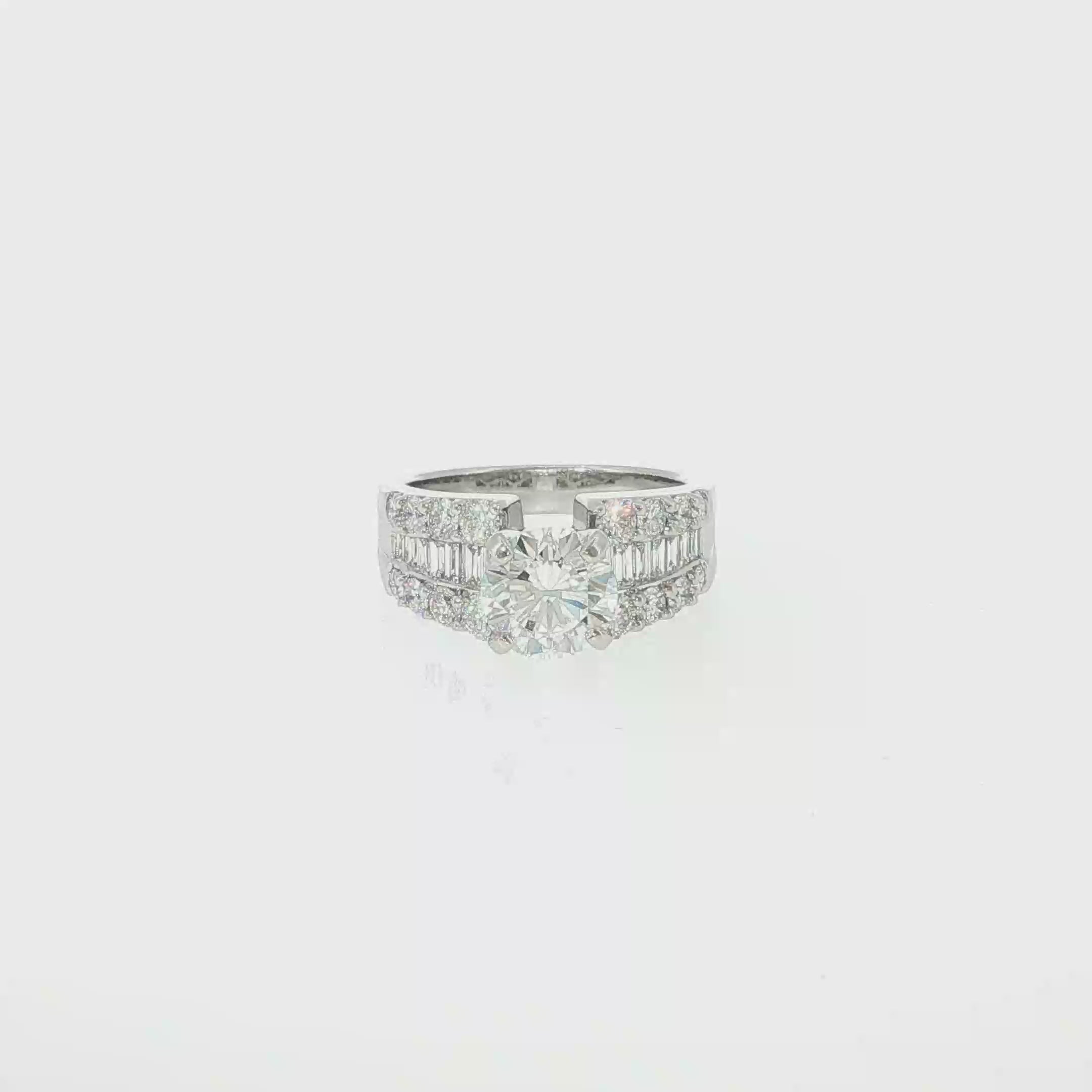 Round Diamond and Baguette Multi-Row Engagement Ring