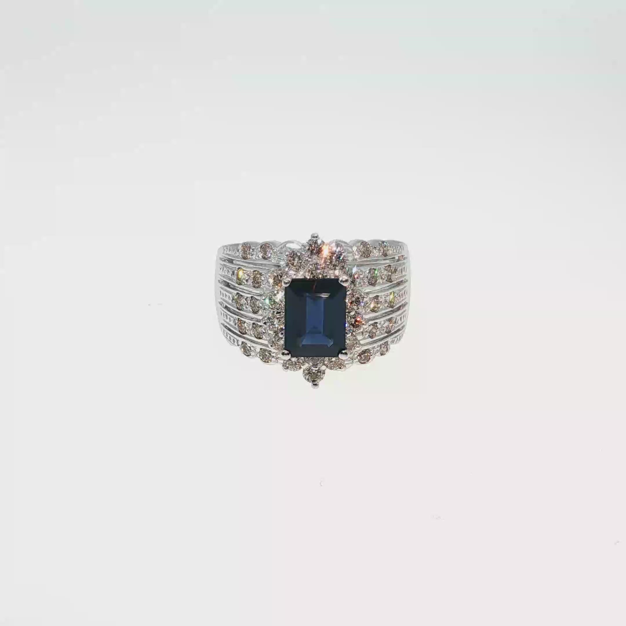 Emerald-Cut Sapphire and Brown Diamond Halo Ring