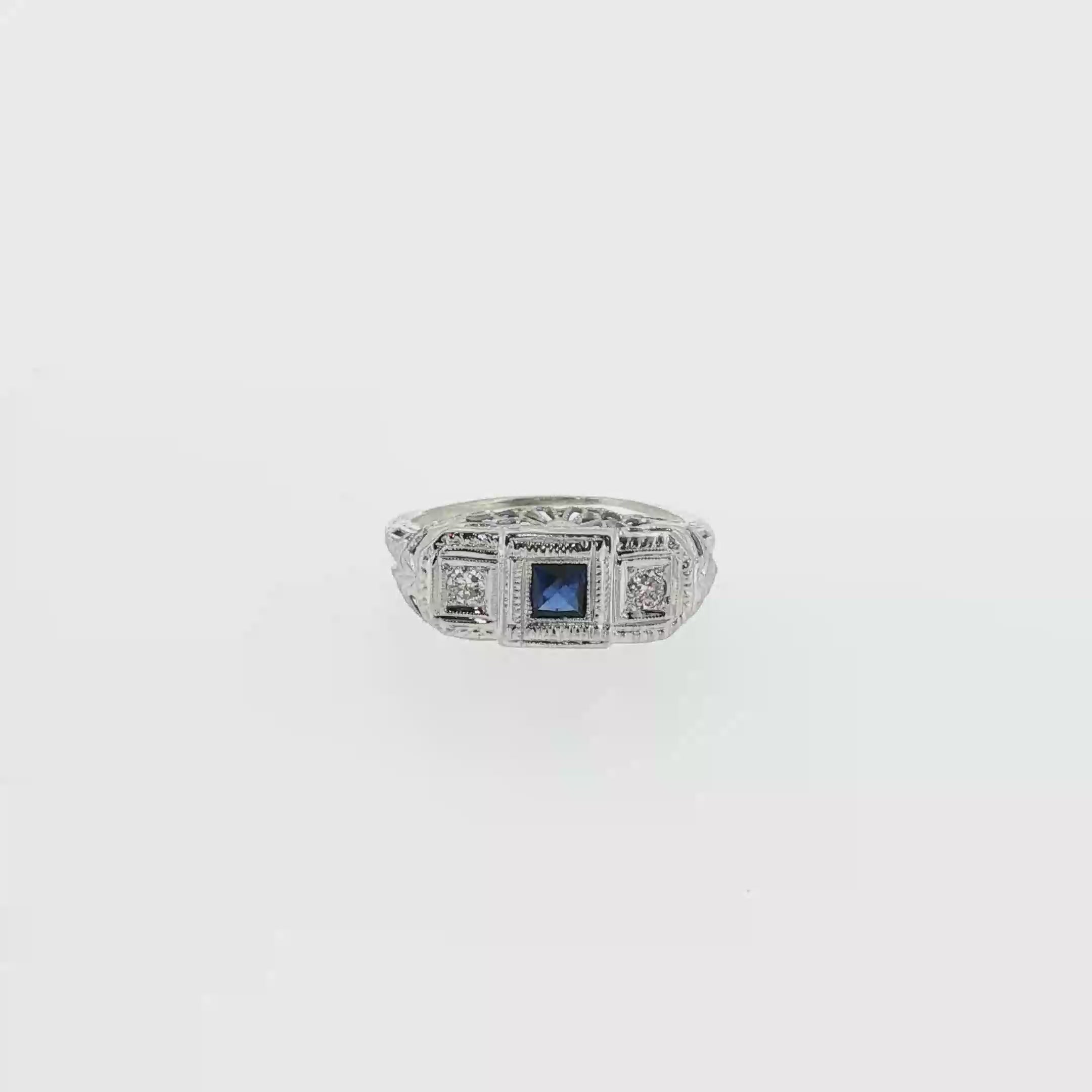 Princess-Cut Synthetic Sapphire and Diamond Filigree Ring