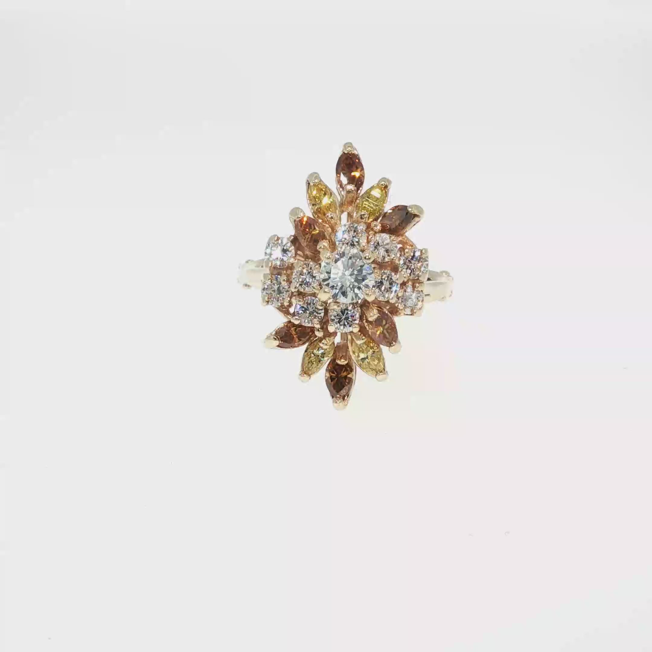 Multicolor Diamond Floral Cluster Ring