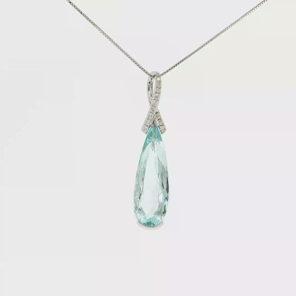 Elongated Pear Aquamarine and Diamond Drop Pendant