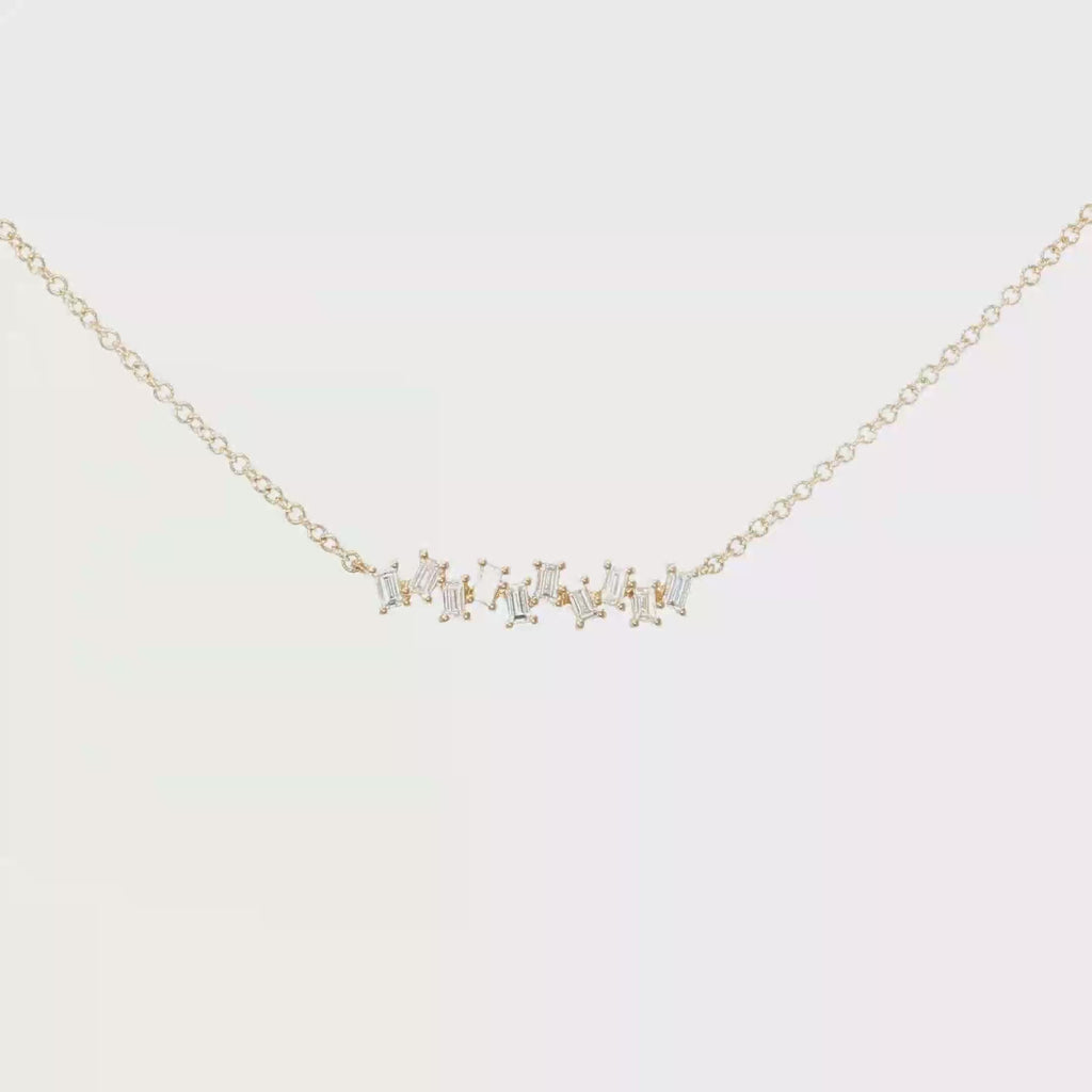 Baguette Diamond Curved Bar Necklace
