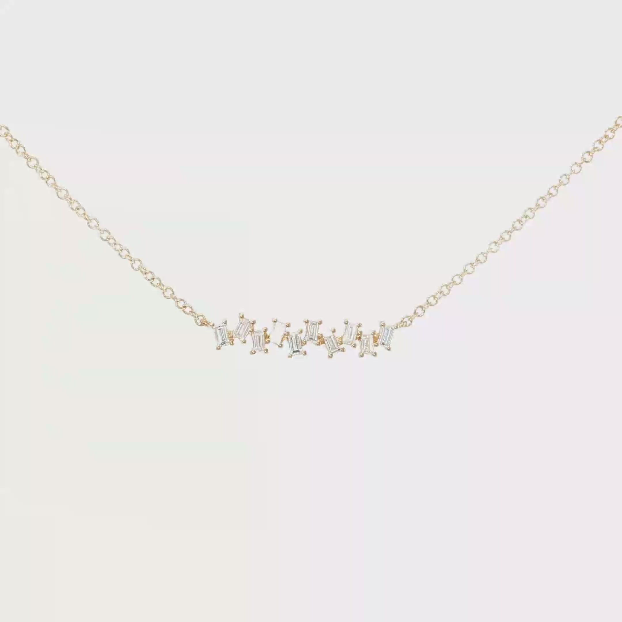 Baguette Diamond Curved Bar Necklace