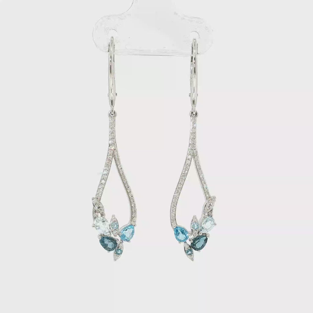 Mixed Blue Topaz and Diamond Pear-Frame Dangle Earrings