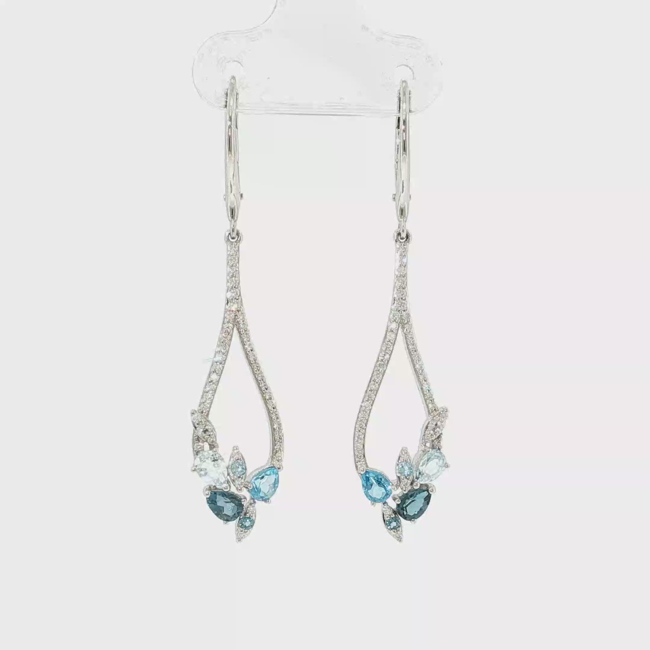 Mixed Blue Topaz and Diamond Pear-Frame Dangle Earrings