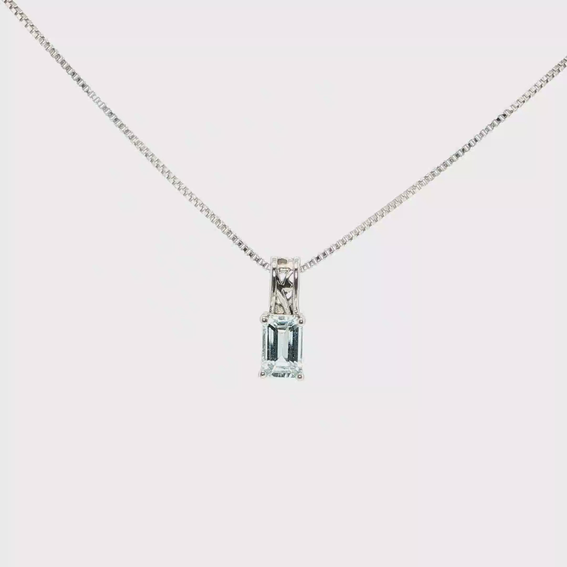 Emerald-Cut Aquamarine Four-Prong Solitaire Pendant