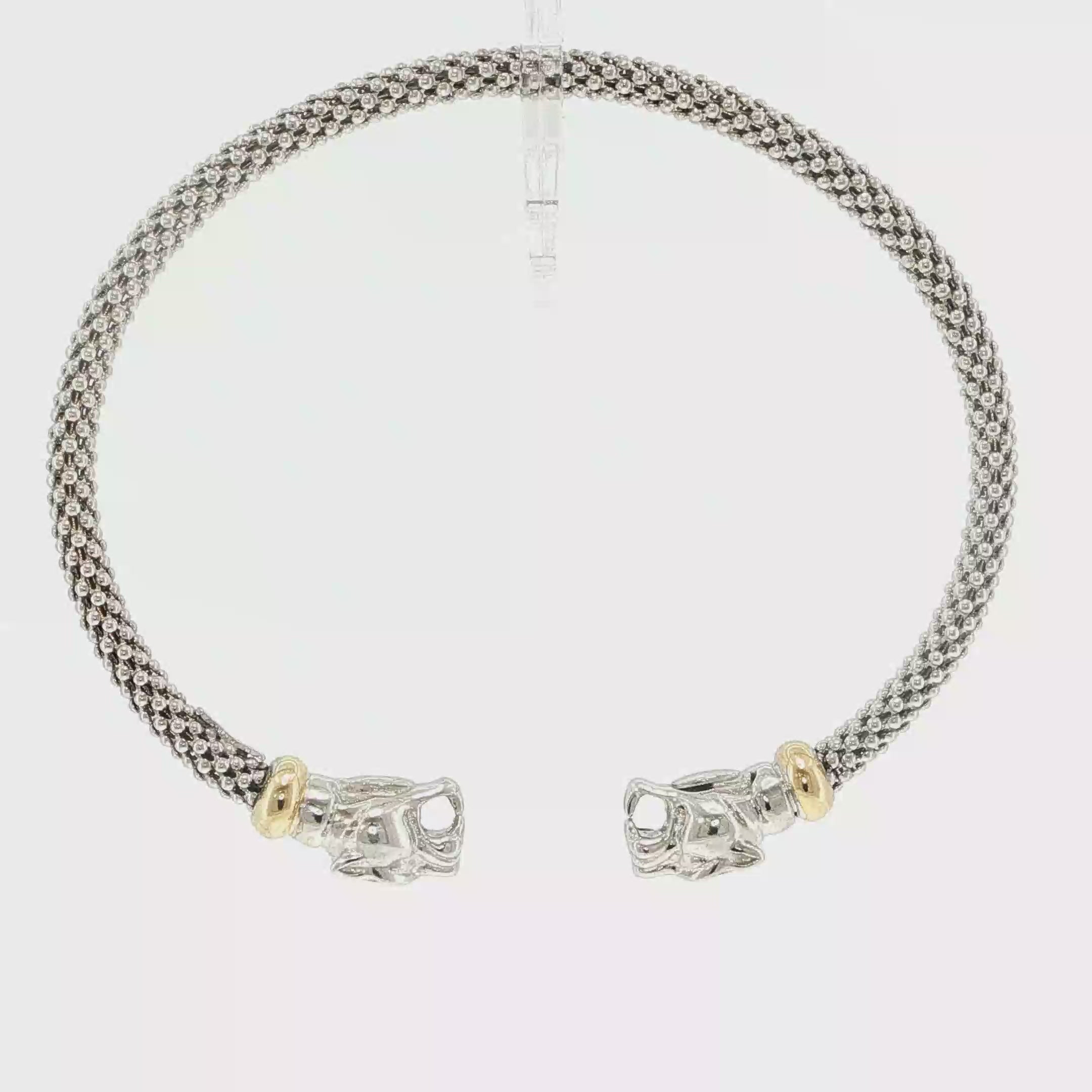 Two-Tone Popcorn Link Necklace and Diamond Panther Cuff Set