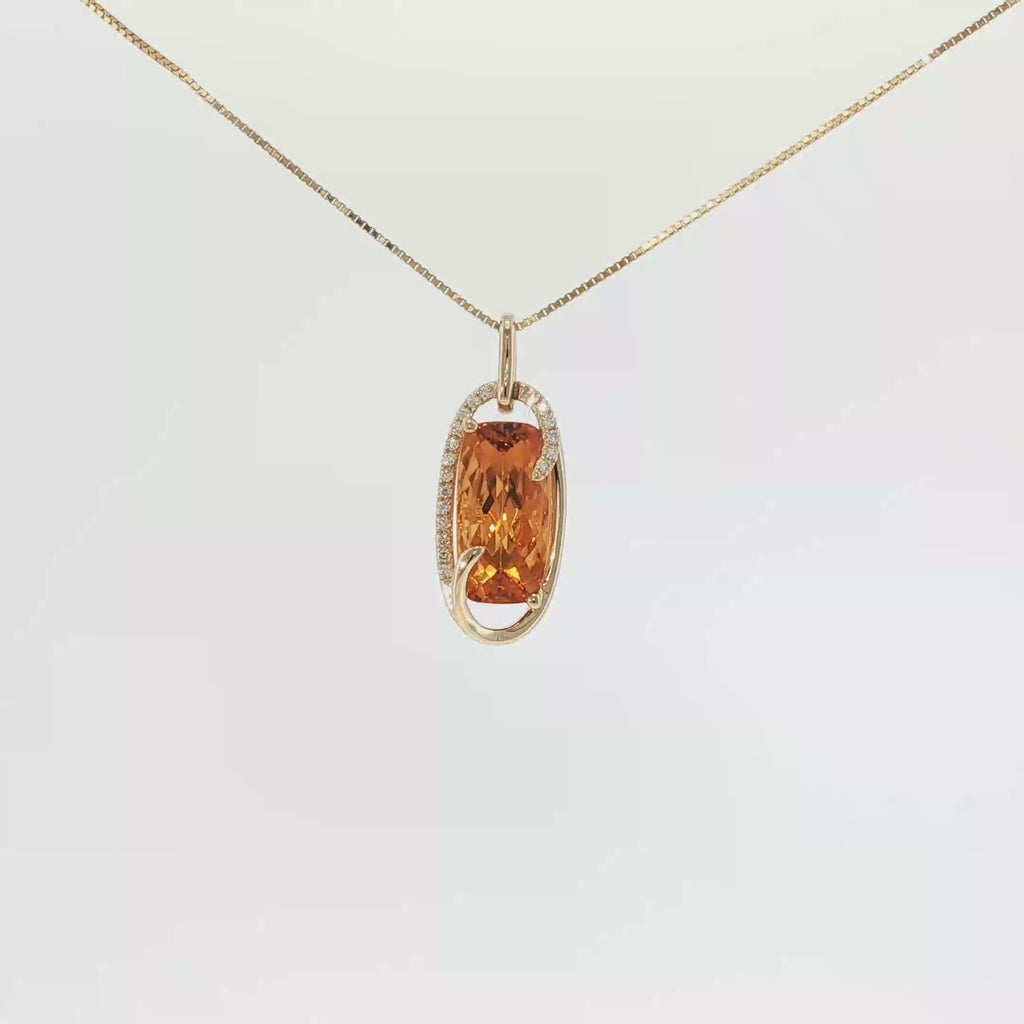 Elongated Citrine and Diamond Swirl Pendant