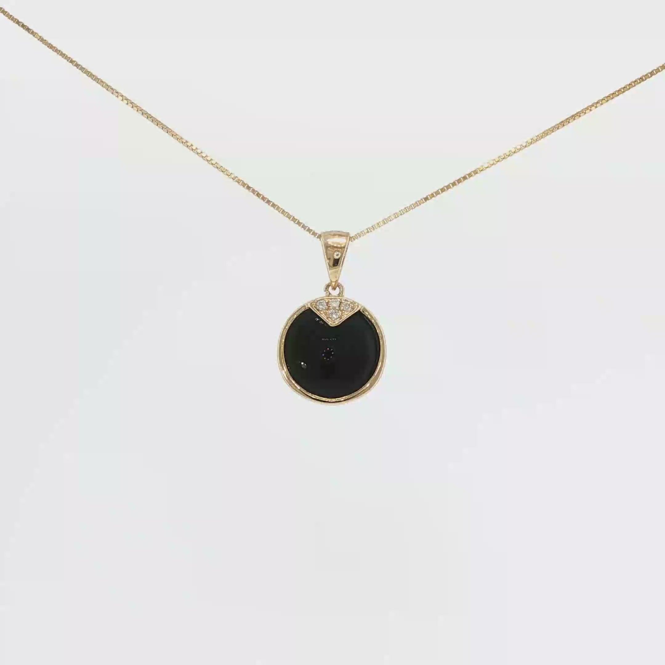 Round Black Onyx and Diamond Pendant
