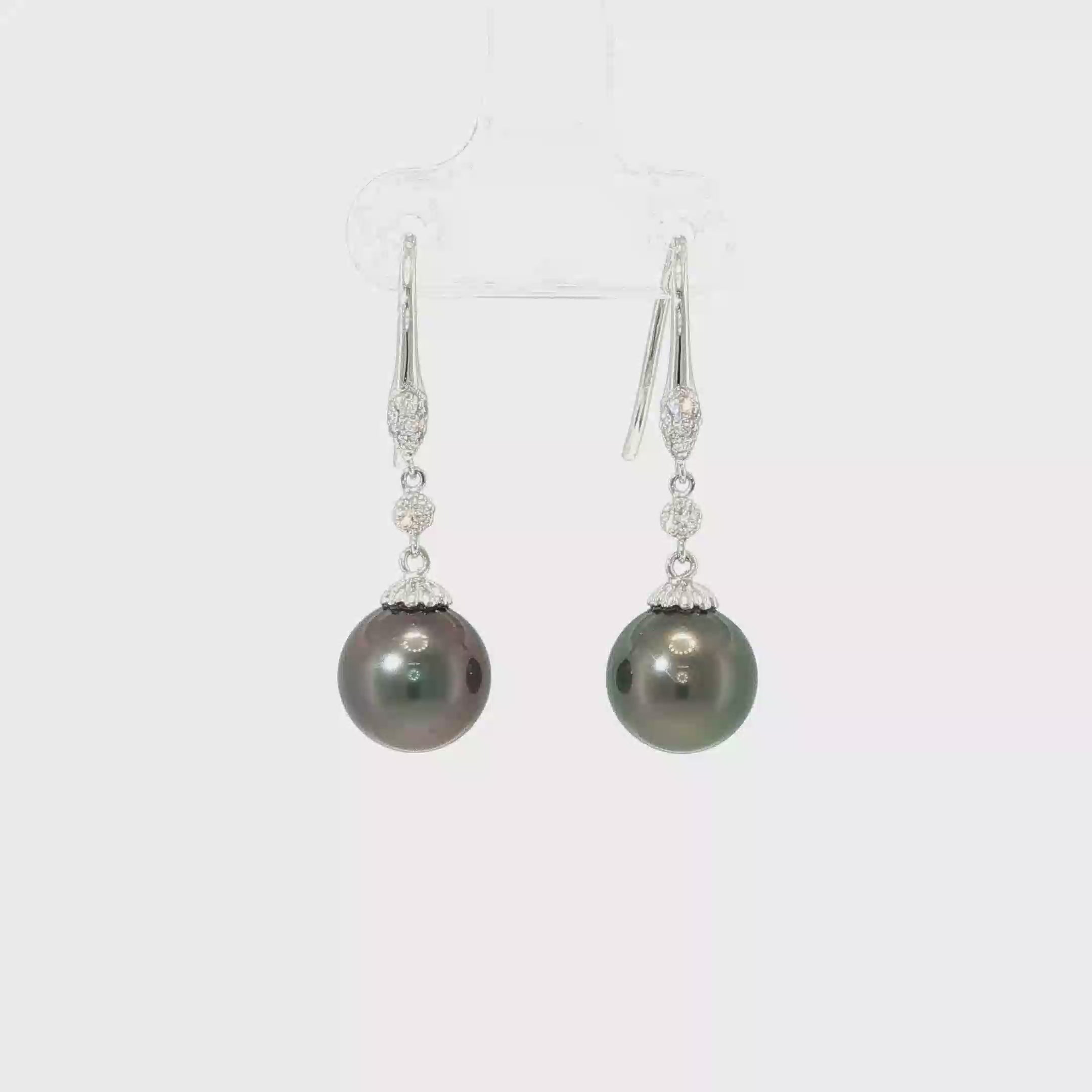 Tahitian Pearl and Diamond Wire Drop Earrings