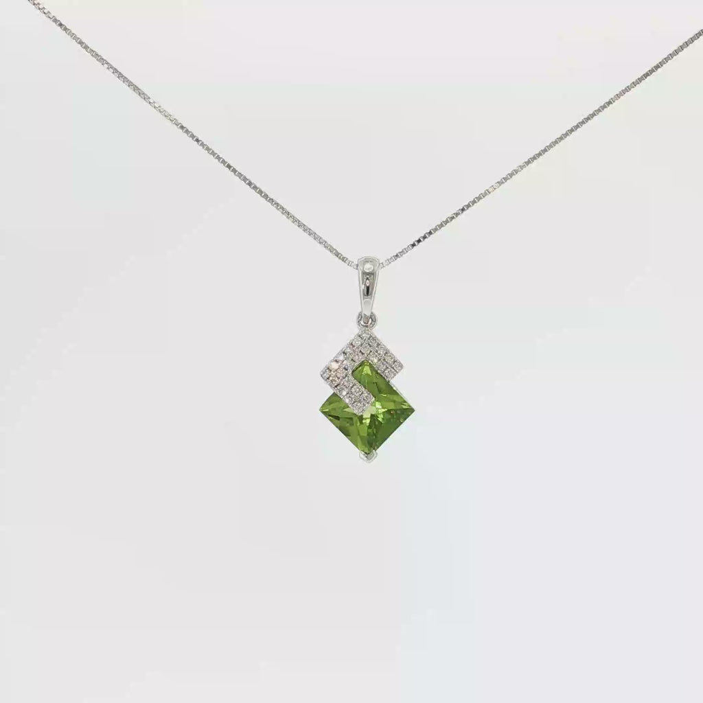 Peridot and Diamond Geometric Pendant and Earring Set