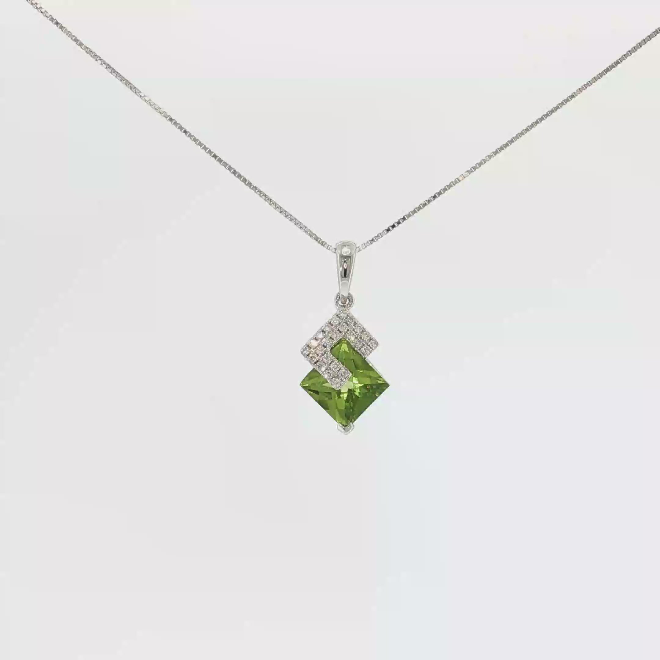 Square Peridot and Diamond Geometric Pendant