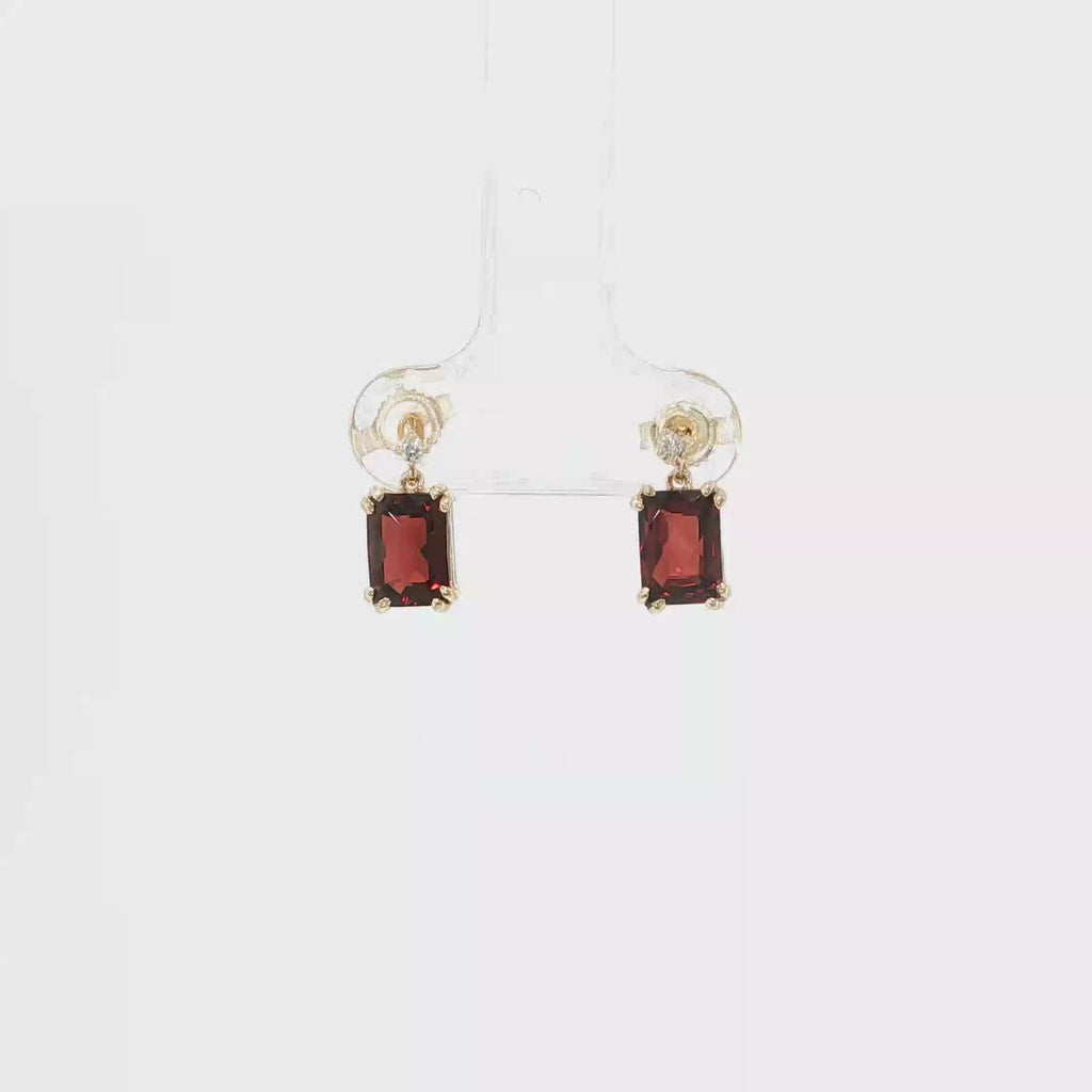 Checkerboard-Cut Garnet and Diamond Drop Earrings
