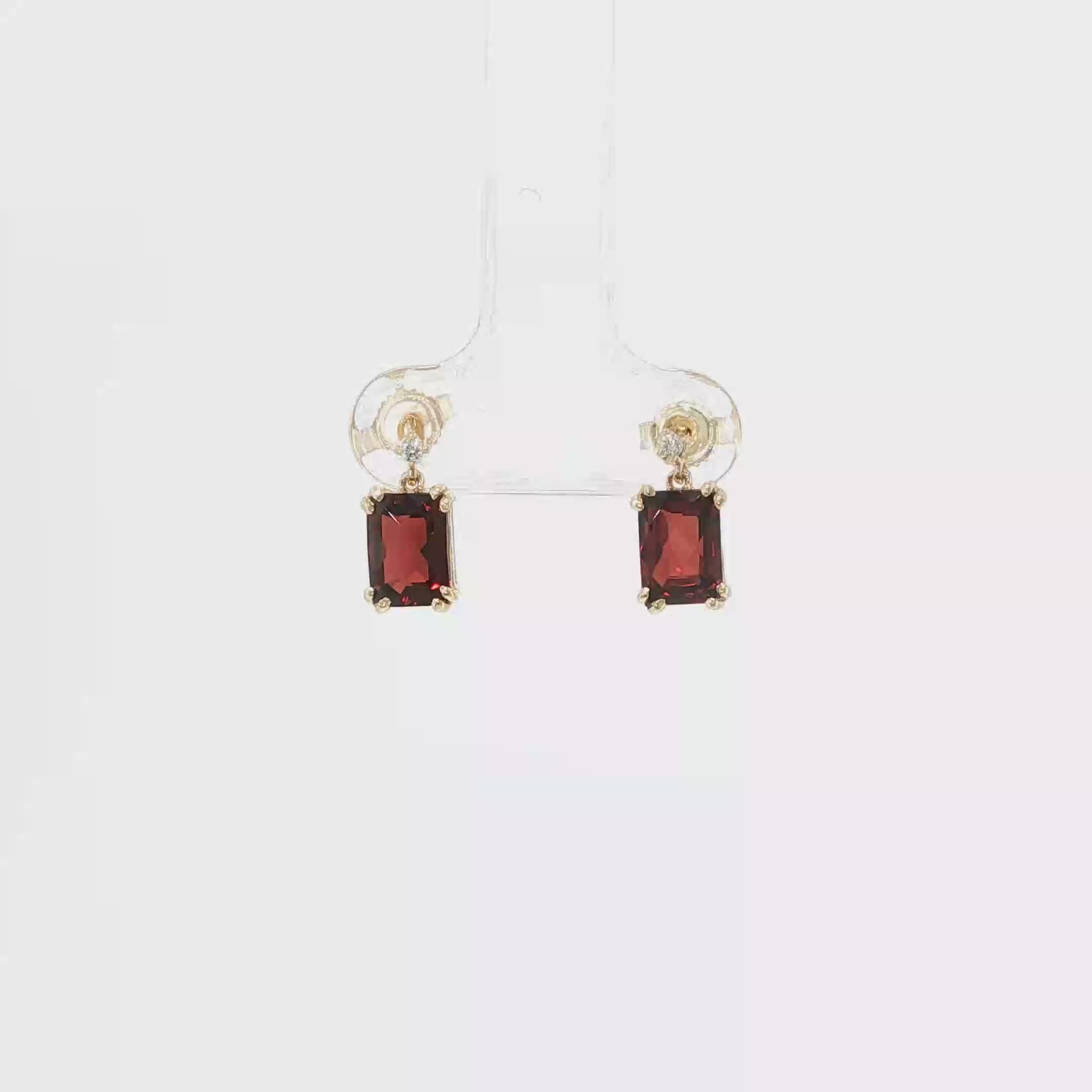 Checkerboard-Cut Garnet and Diamond Drop Earrings