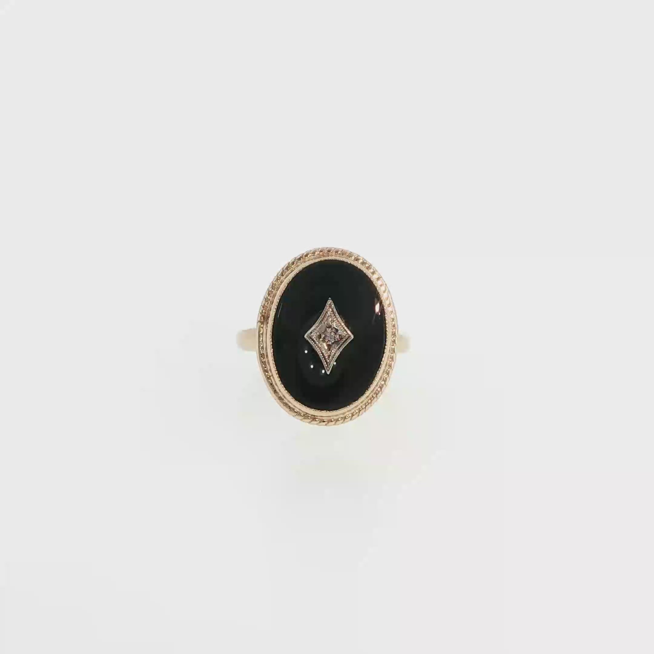 Oval Black Onyx and Diamond Ring