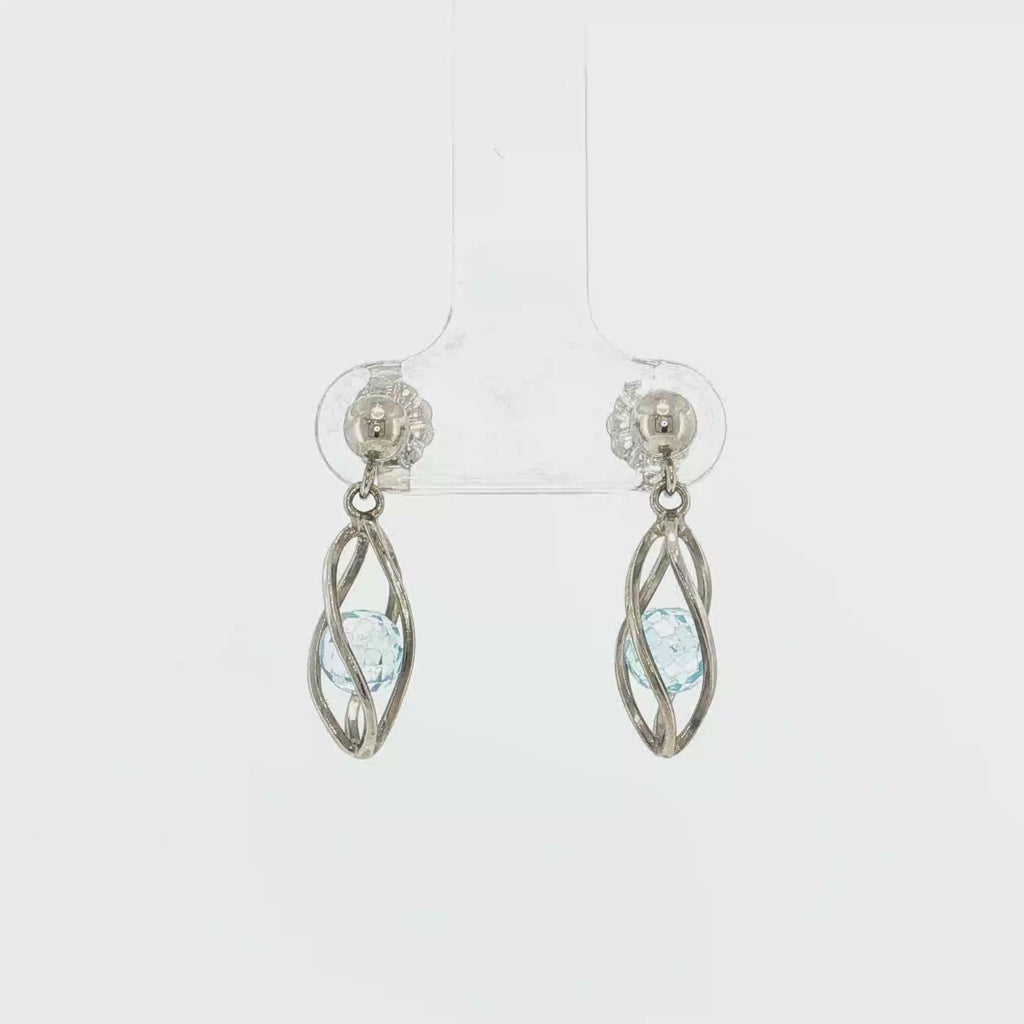 Marquise Blue Topaz Open-Cage Drop Earrings