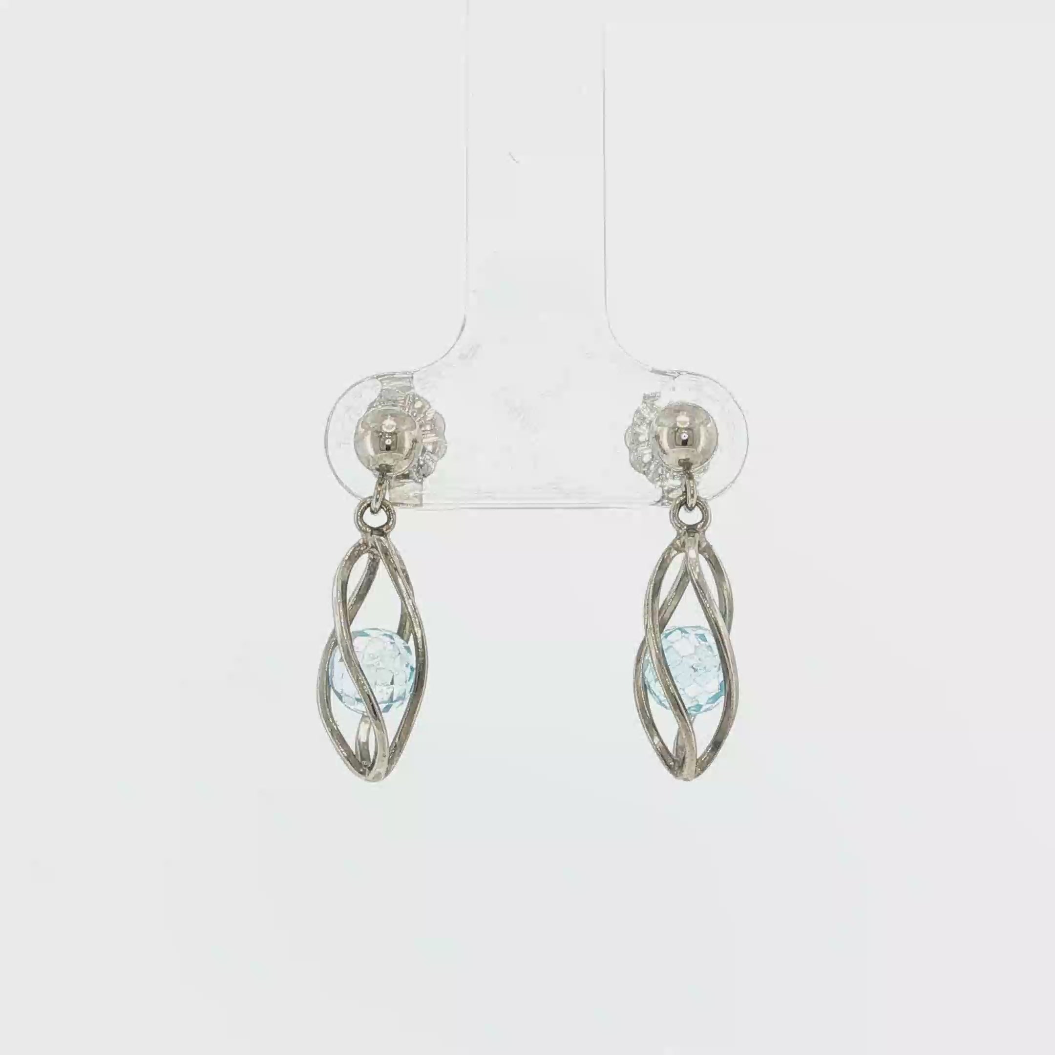 Marquise Blue Topaz Open-Cage Drop Earrings