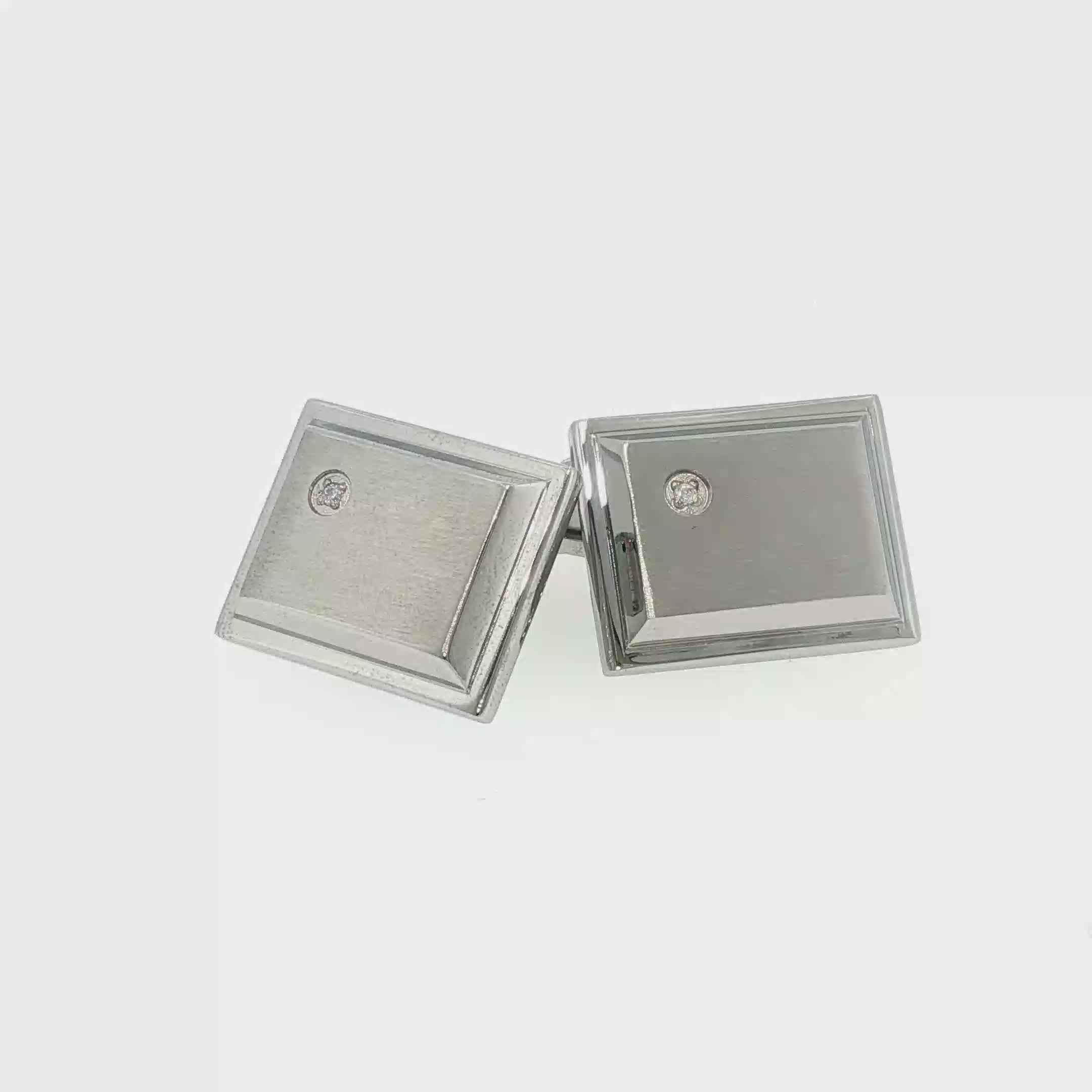 Brushed Rectangular Cubic Zirconia Cuff Links