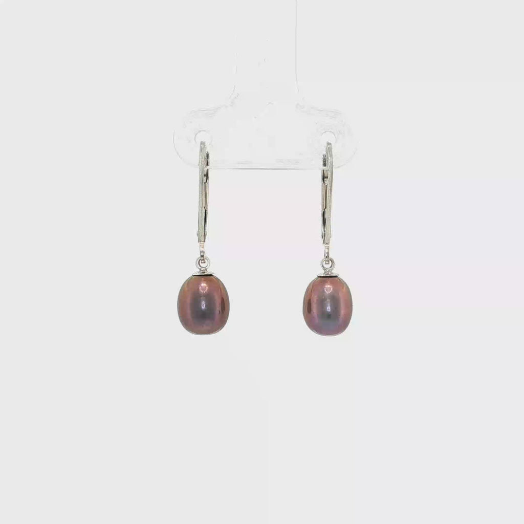 Black Freshwater Pearl Leverback Drop Earrings