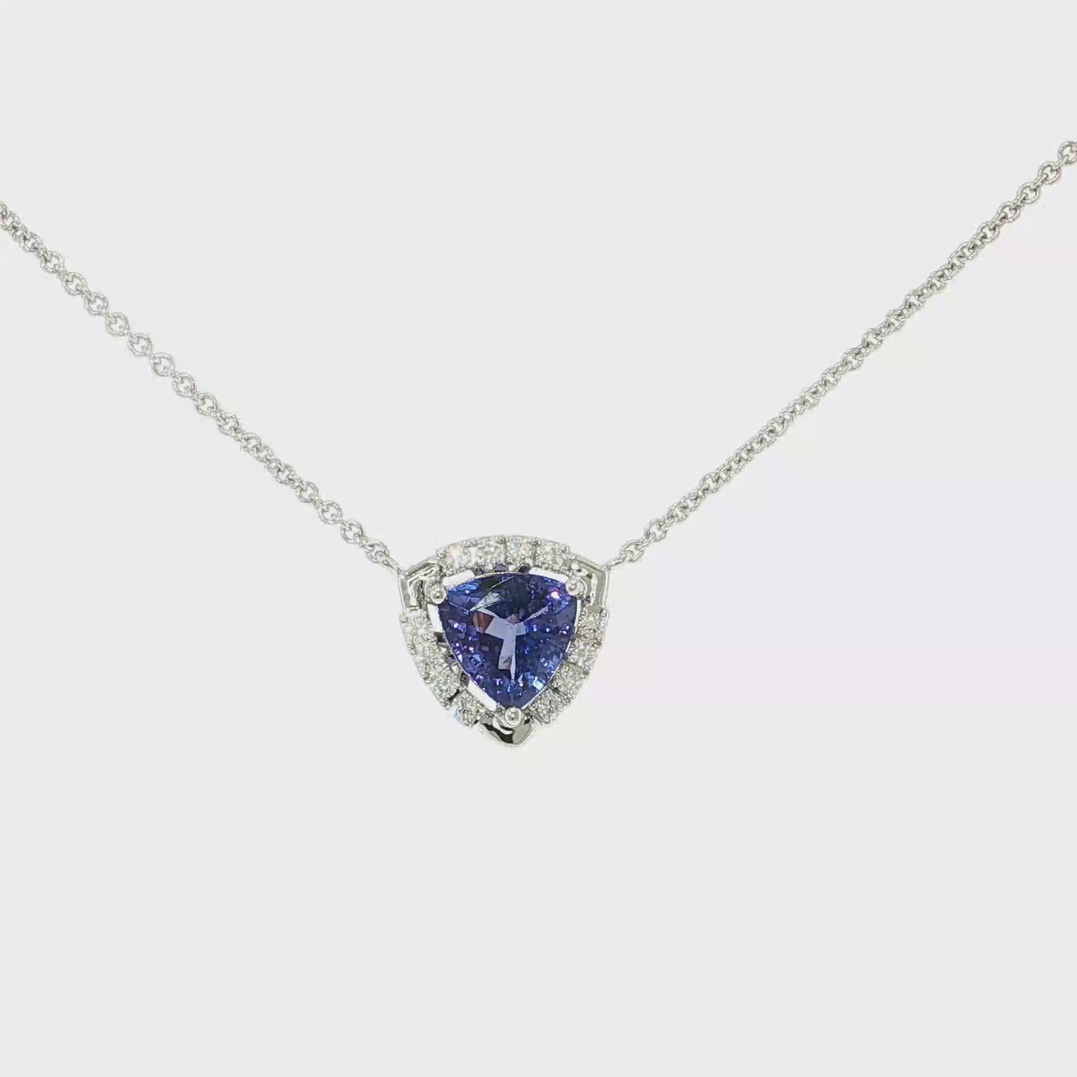 Trillion-Cut Tanzanite and Diamond Halo Necklace