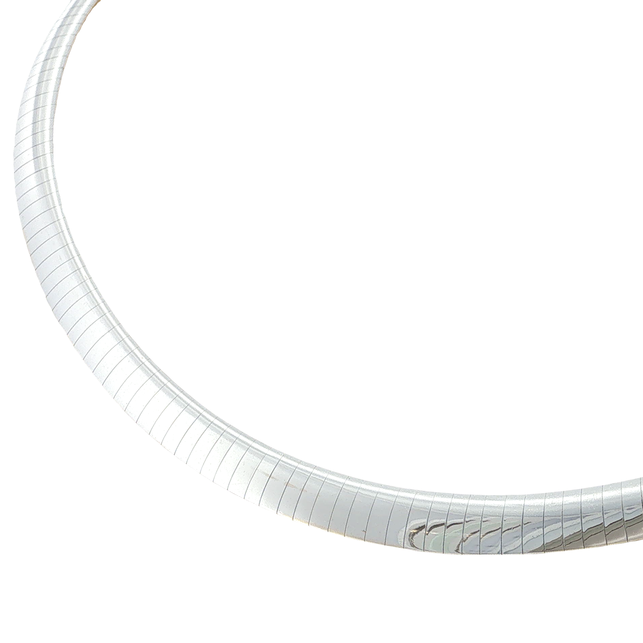 14K yellow and white gold reversible omega necklace with polished yellow gold on one side and white gold on the reverse.