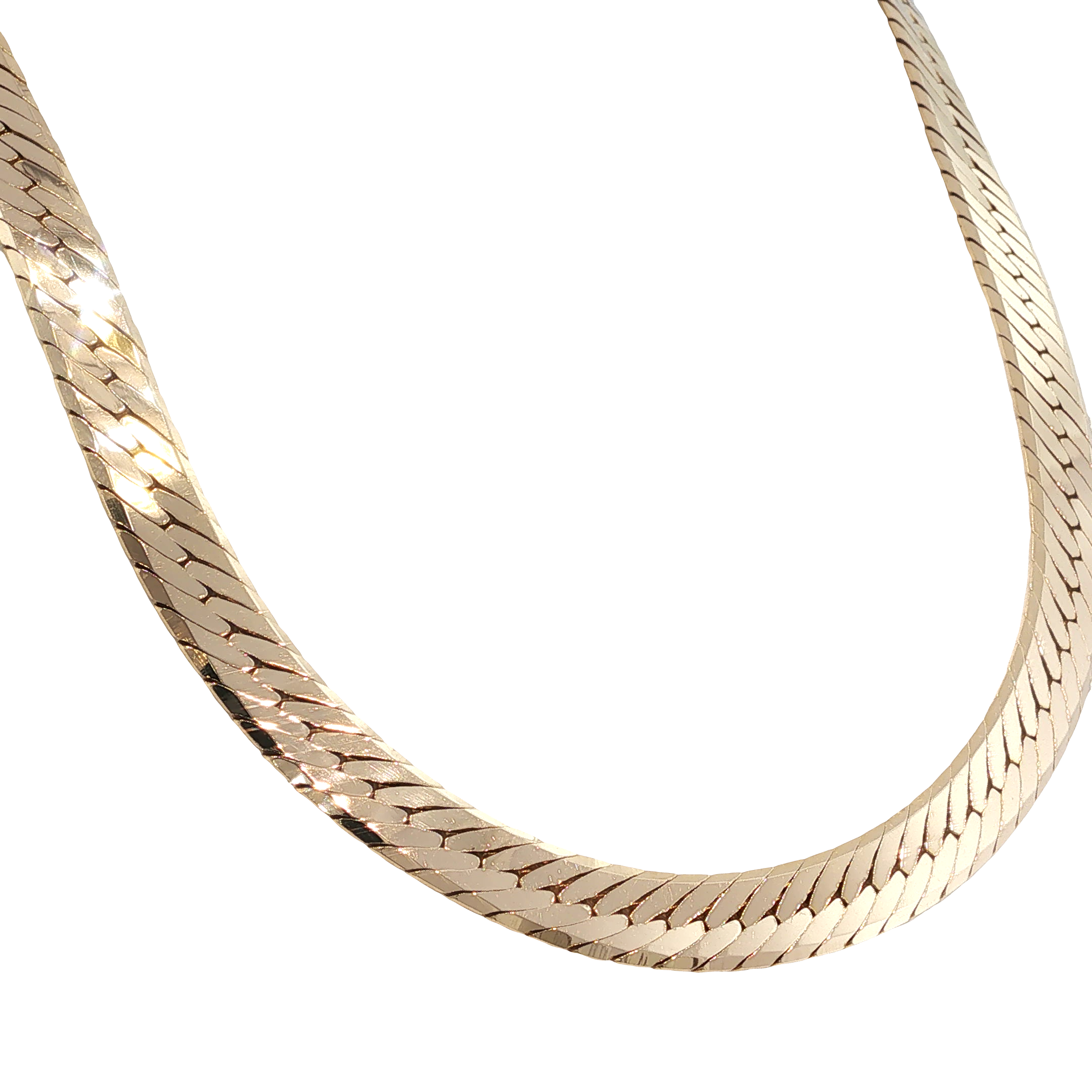 14K yellow gold wide herringbone chain necklace with a smooth polished finish.